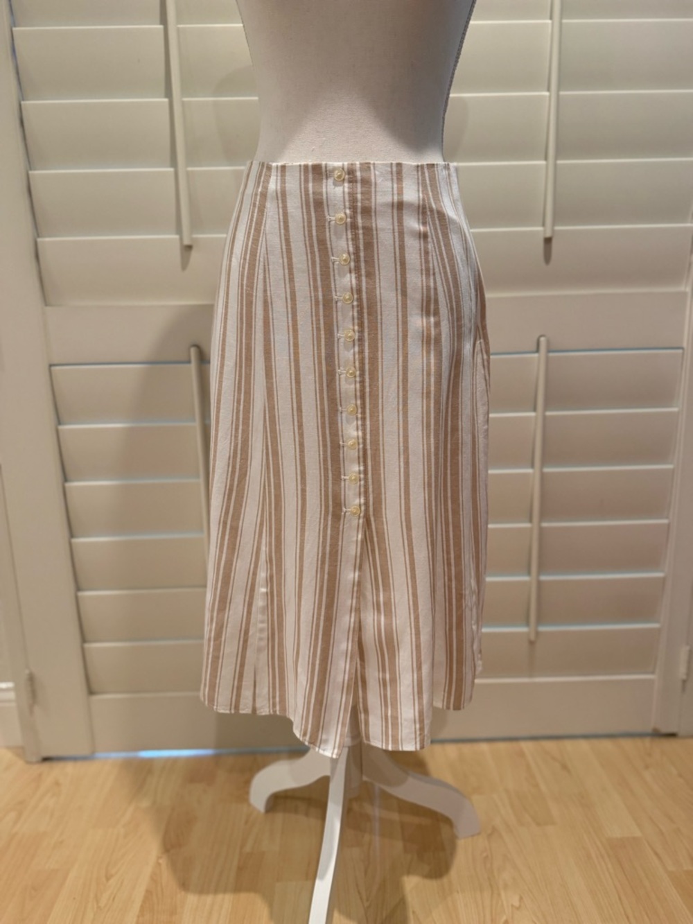 LOFT Petites Striped Button Front Midi Skirt 0P